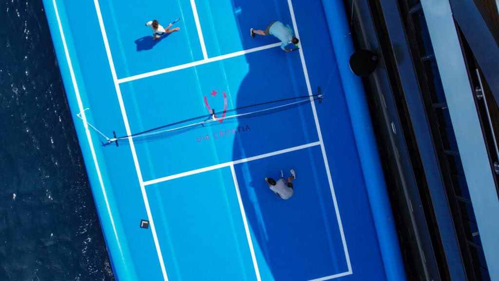 Croatia Pickleball Yacht Experience - blow up pickleball court